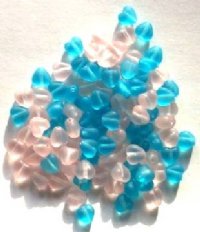100 6mm Transparent Matte Pink & Blue Glass Heart Mix Pack